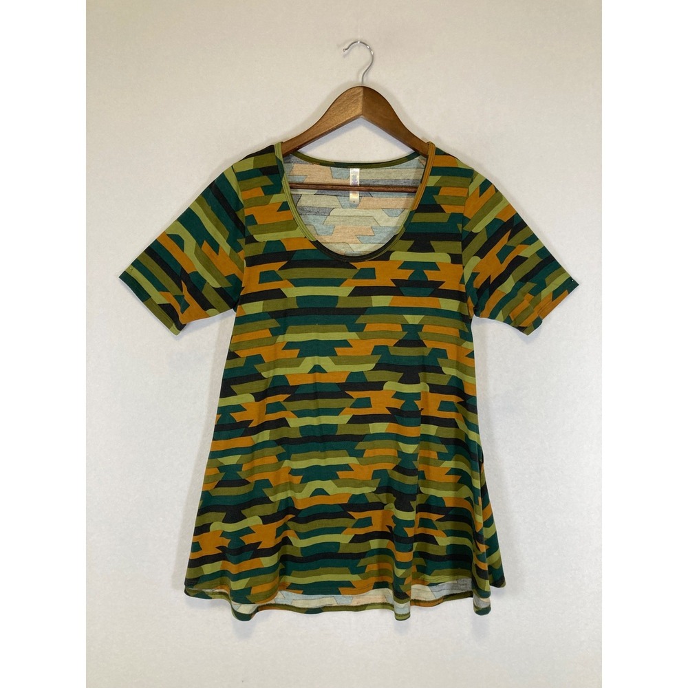 Boho Southwestern LuLaRoe Women Small Green Gold Aztec Geometric Perfect T Tunic